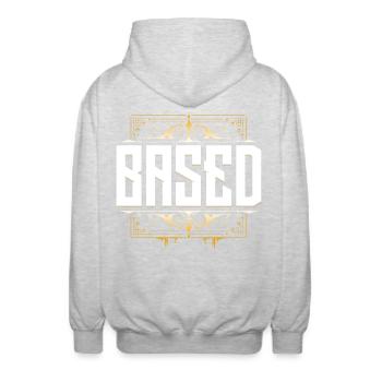 Based Kekw LUL - Streamer Saying - Omegalul - Unisex Hooded Jacket - light heather grey - Back - AI Model Male 185 light (185cm)