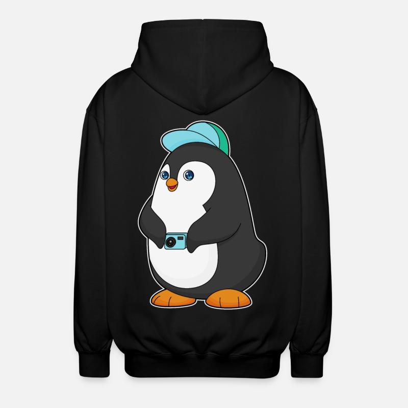 Pinguin Kamera - Unisex Kapuzenjacke - Schwarz