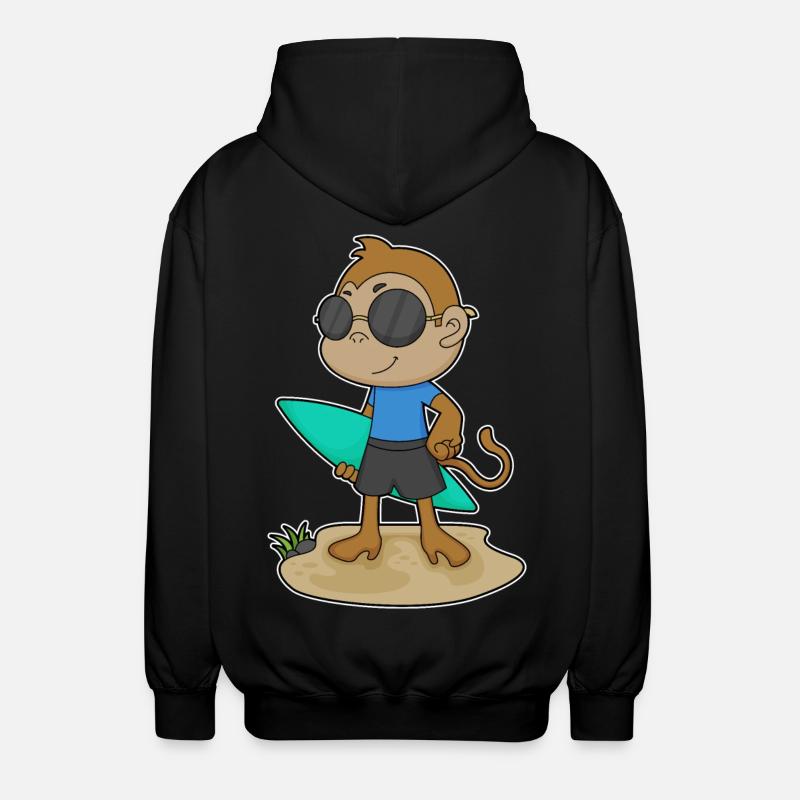 Affe Surfer Surfbrett - Unisex Kapuzenjacke - Schwarz