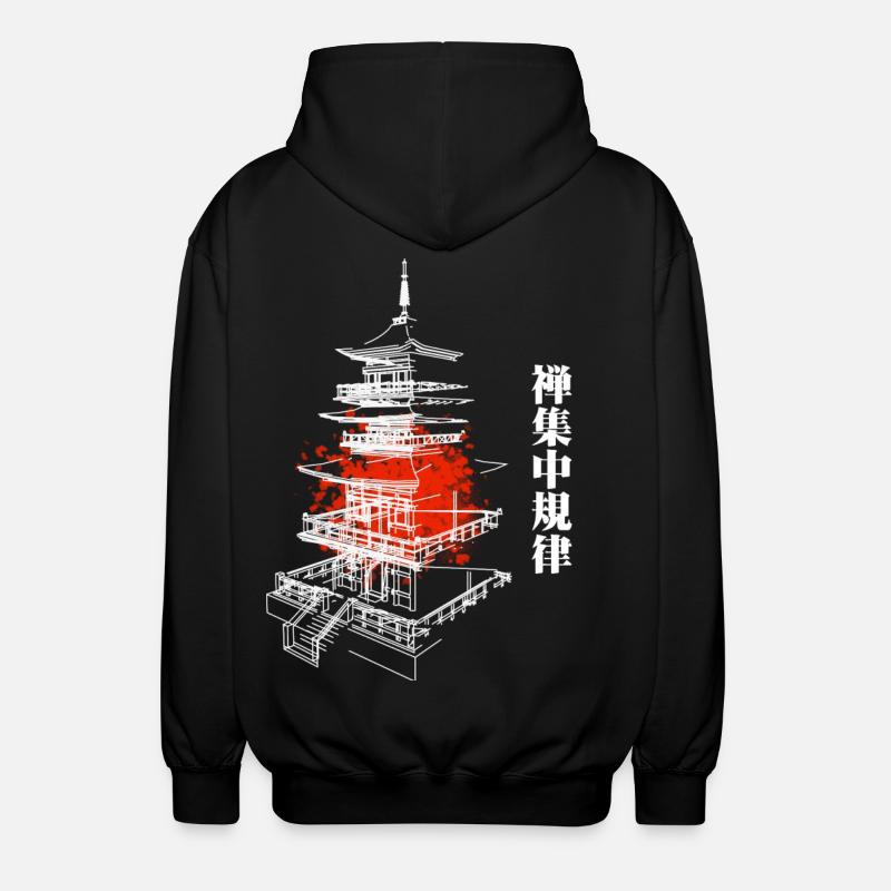 Pagode Zen en rouge abstrait - Veste à capuche unisexe - noir