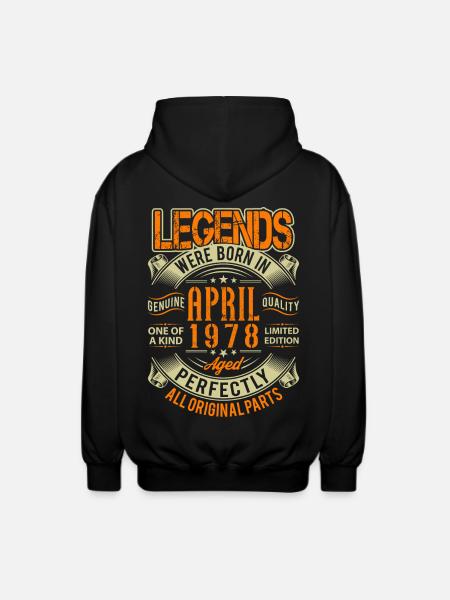 1978 April Birthday Legend - Unisex Hooded Jacket - black