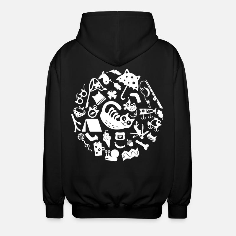 Cat Camping L White - Unisex Hooded Jacket - black