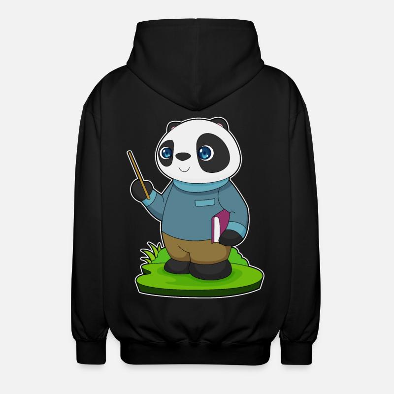 Panda Teacher Pointer School - Unisex Hooded Jacket - black