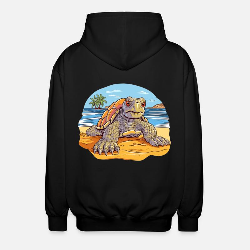 Turtle on the Beach Illustration - Unisex Hooded Jacket - black