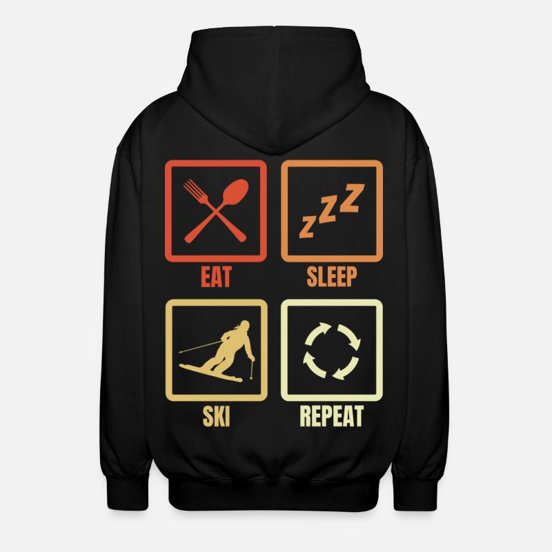 Eating, sleeping, skiing, repeating - Unisex Hooded Jacket - black