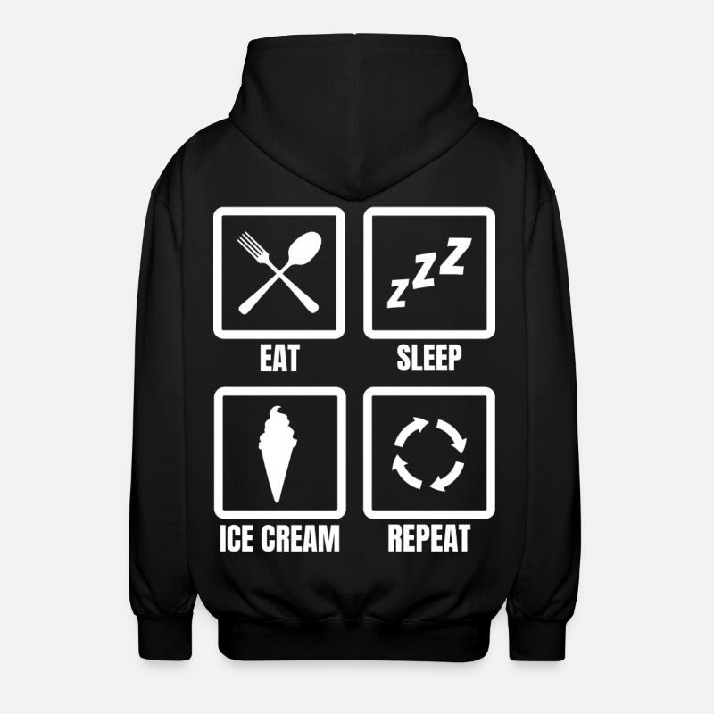 Nourriture, Sommeil, Crème glacée, Répéter - Veste à capuche unisexe - noir