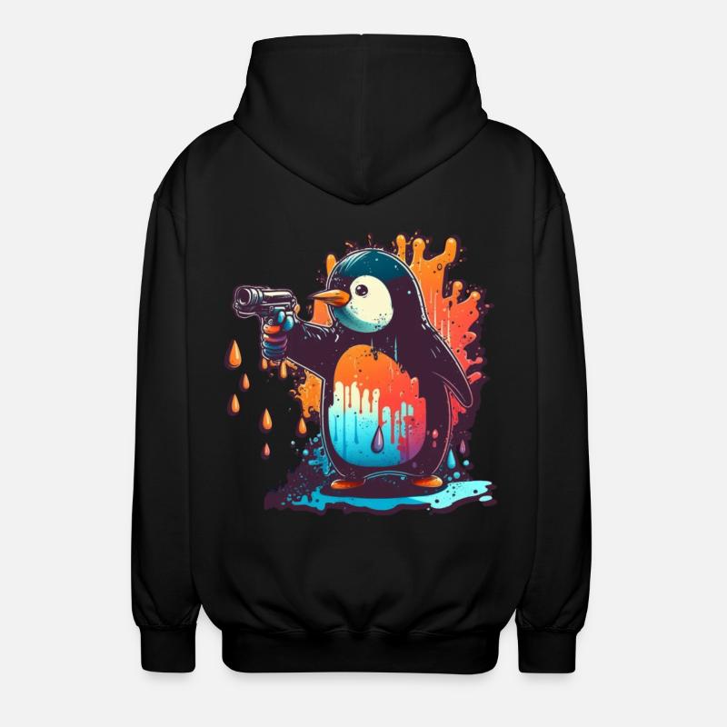 Penguin with pulled kolt - Unisex Hooded Jacket - black