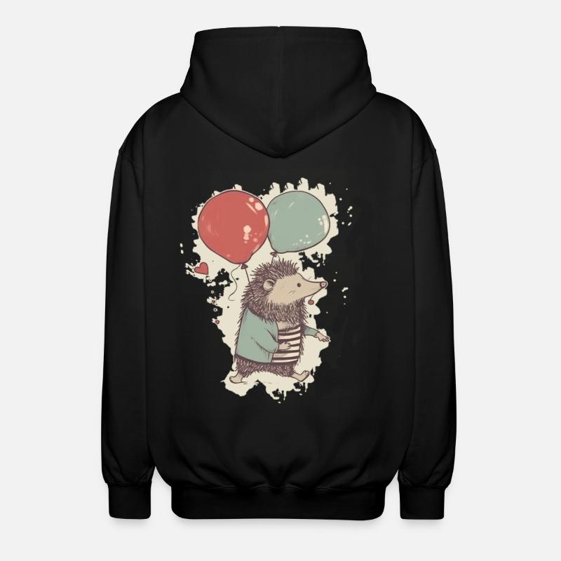 Igel mit Luftballons - Unisex Kapuzenjacke - Schwarz