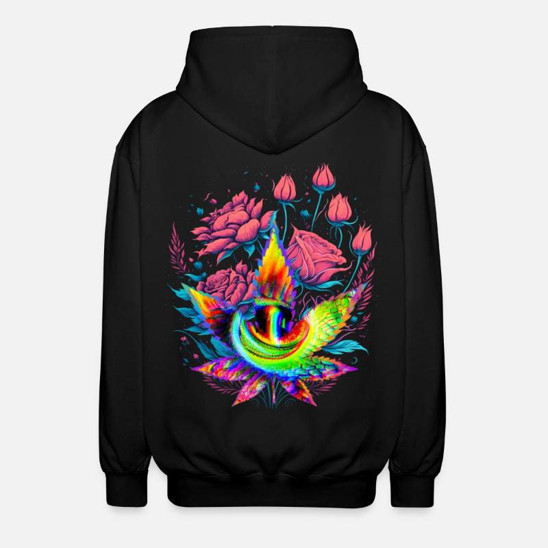 Psychedelic cannabis leaf with dragon eye - Unisex Hooded Jacket - black