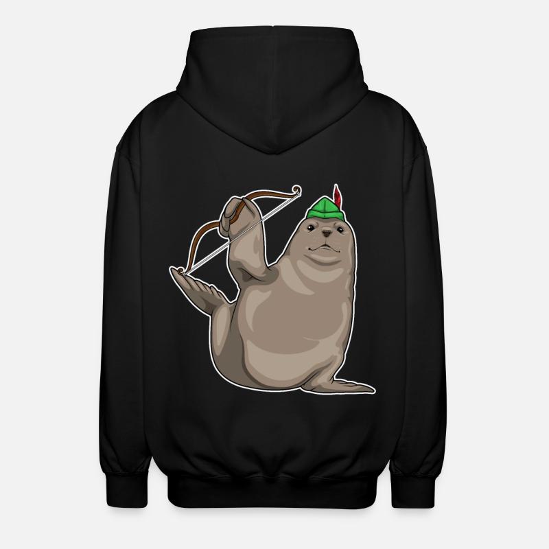 Seehund Bogenschütze Bogen - Unisex Kapuzenjacke - Schwarz