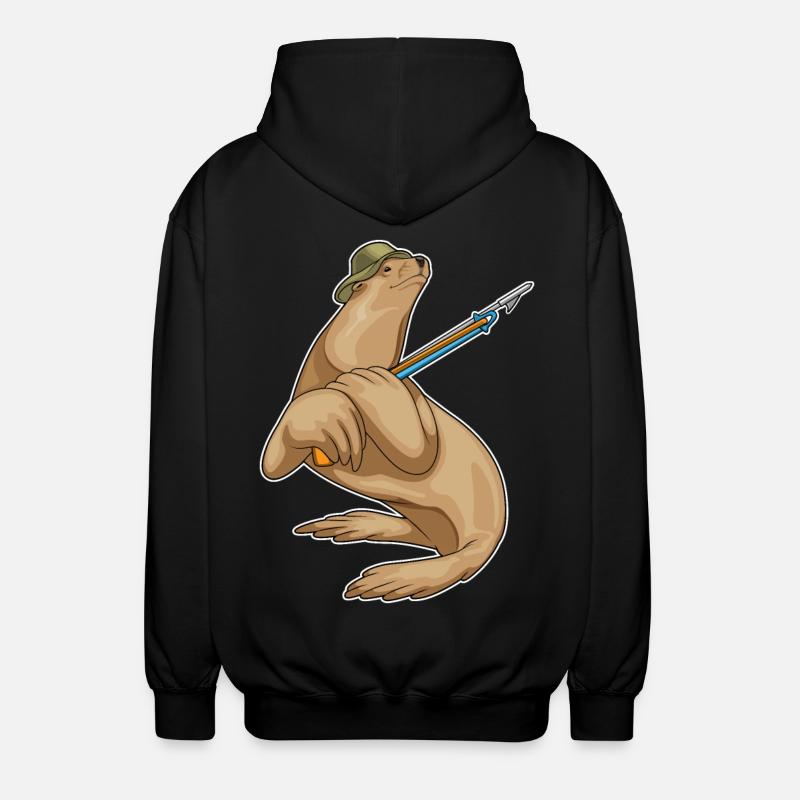 Phoque, pêcheur, harpon, pêche - Veste à capuche unisexe - noir