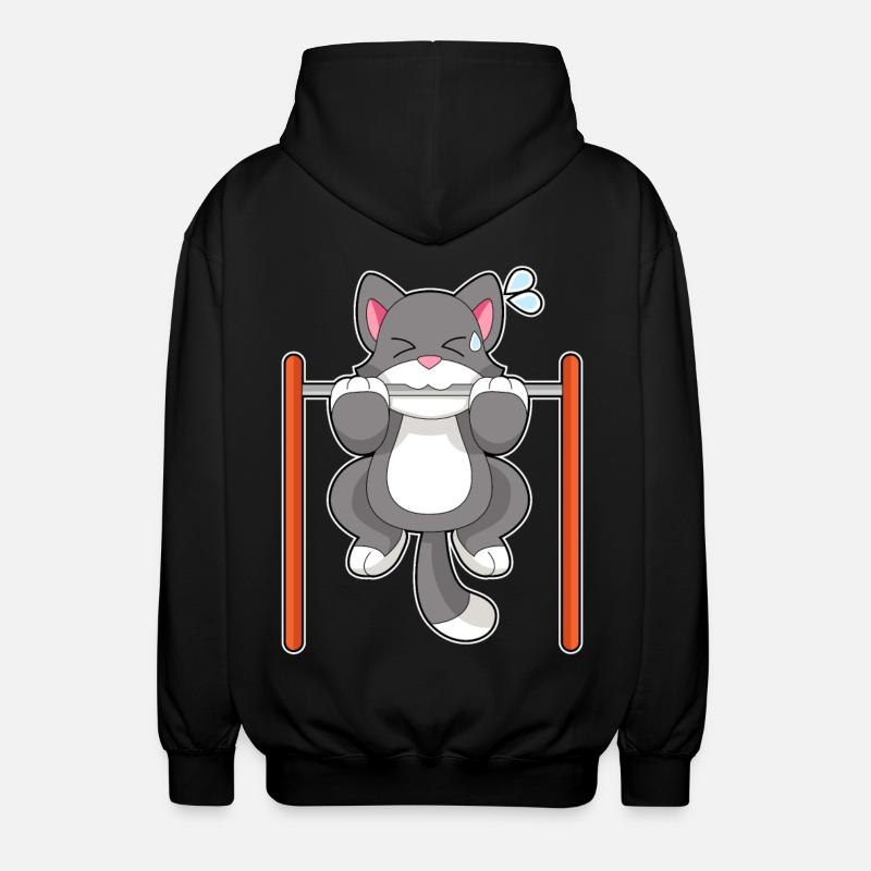 Cat Bodybuilder Pull-ups Bodybuilding - Unisex Hooded Jacket - black