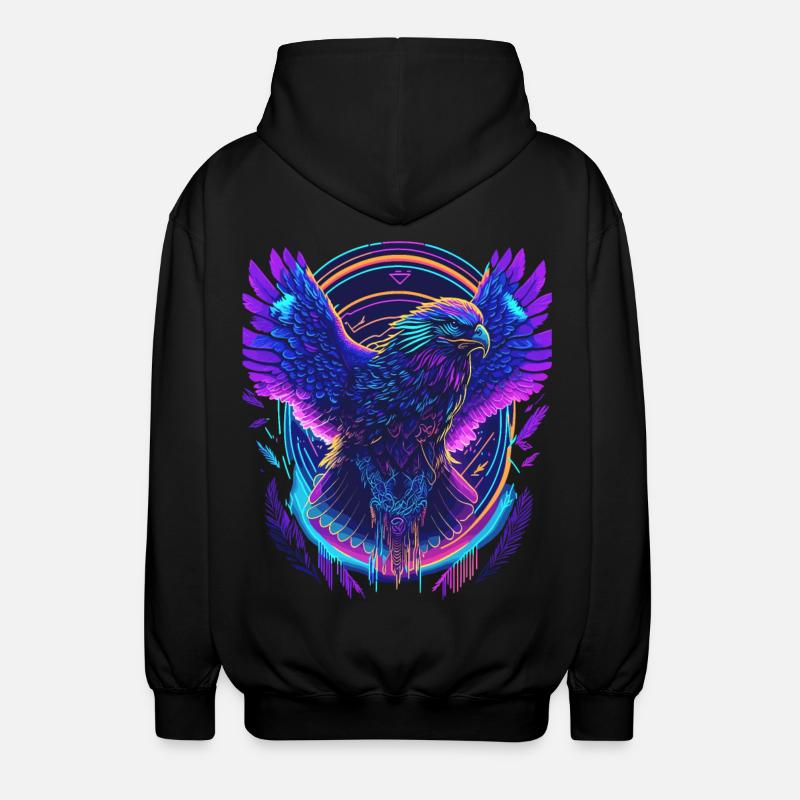 Flying Eagle Synthwave - Unisex Hooded Jacket - black
