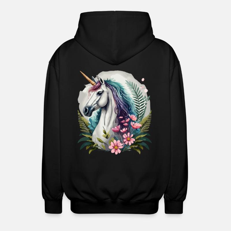 Wunderschönes Einhorn mit Blumen - Unisex Kapuzenjacke - Schwarz