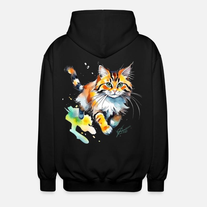 Chat aquarelle en look éclaboussure - Veste à capuche unisexe - noir
