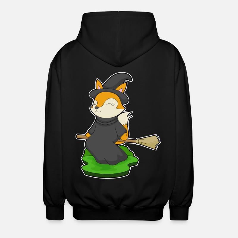 Fox Witch Broom - Unisex Hooded Jacket - black