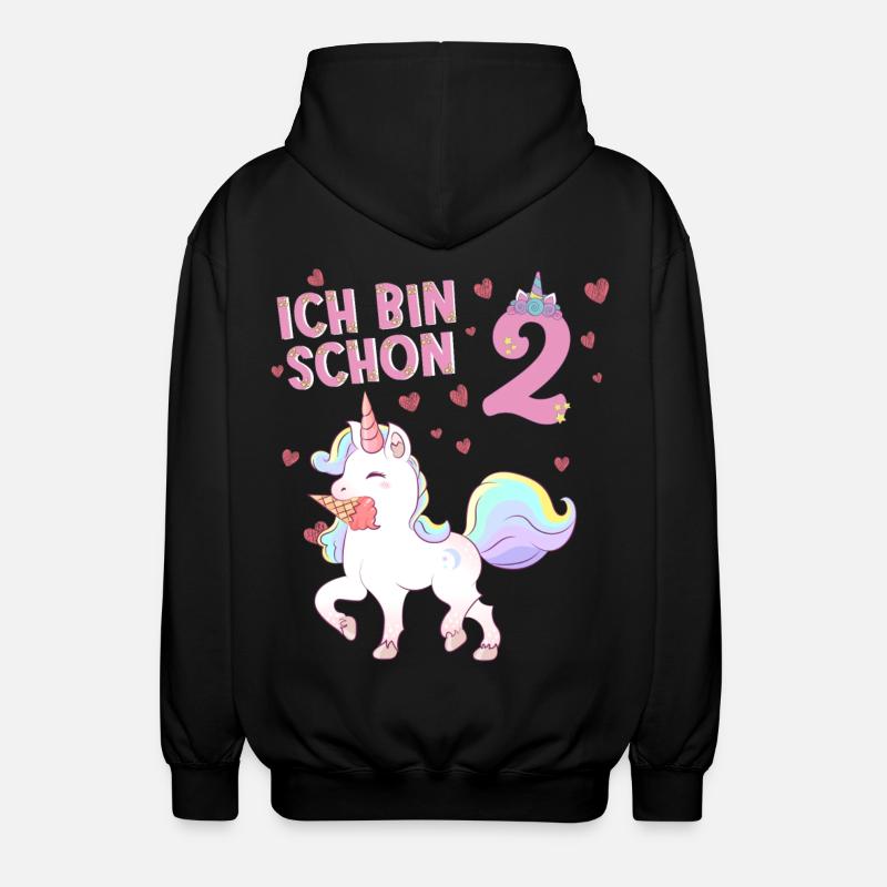 ich bin schon 2 Einhorn  - Unisex Kapuzenjacke - Schwarz