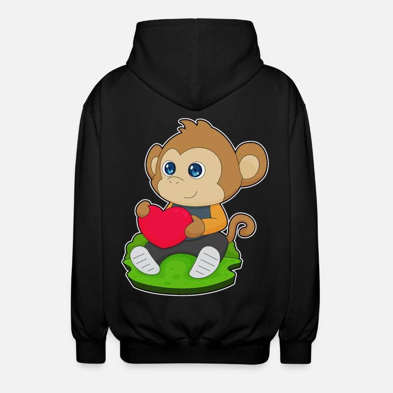 Affe Herz Luftballon - Unisex Kapuzenjacke - Schwarz