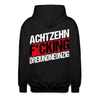 Achtzehn Fucking Dreiundneunzig - Unisex Kapuzenjacke - Schwarz - Hinten - AI Model Male 185 light (185cm)
