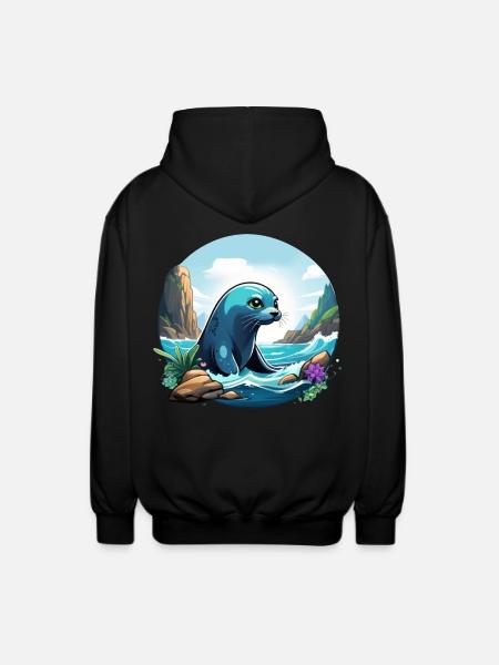 Seal on the coast - Unisex Hooded Jacket - black