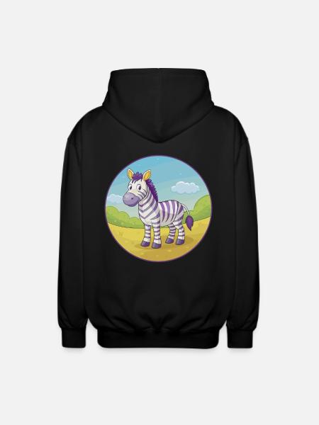 zebra, sød, kawaii, cartoon Clipart, dyr, kæledyr - Unisex hættejakke. - sort