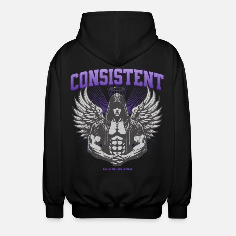 Consistent Gym Engel Design - Eat Sleep Gym Repeat - Unisex Kapuzenjacke - Schwarz