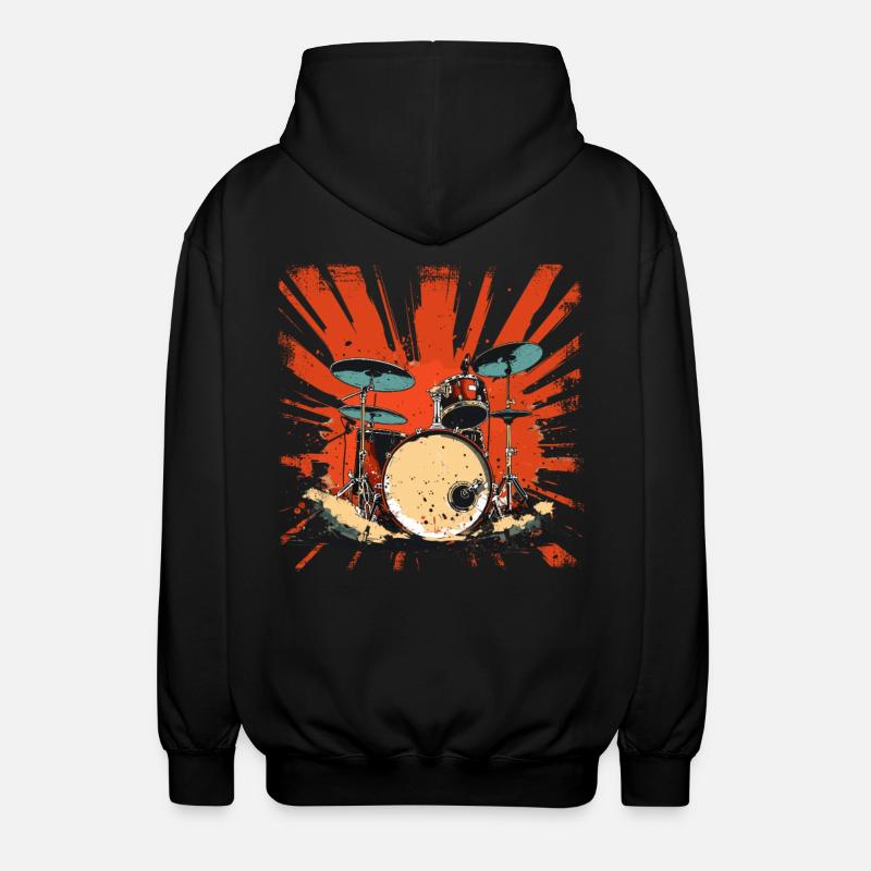 Retro Drums Graphic - Unisex Hooded Jacket - black