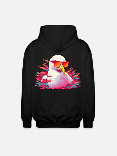 Pink seagull with sunglasses - Unisex Hooded Jacket - black