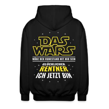 Rente Das wars - Glücklicher Rentner ich jetzt bin - Unisex Kapuzenjacke - Schwarz - Hinten - AI Model Male 185 light (185cm)