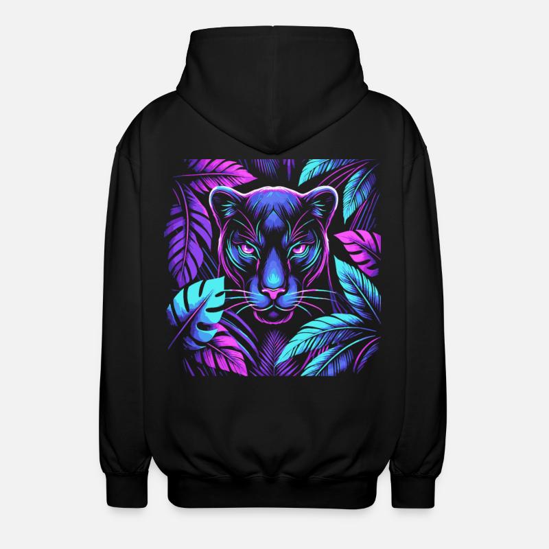 Lebendiger Panther mit tropischen Blättern Design - Unisex Kapuzenjacke - Schwarz