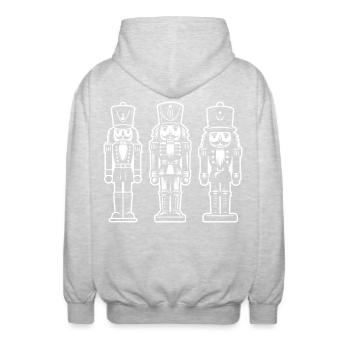 Nussknacker Trio Print - Unisex Kapuzenjacke - Hellgrau meliert - Hinten - AI Model Male 185 light (185cm)