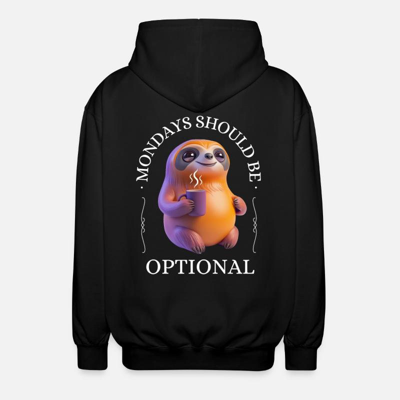 Monday grouch – coffee-drinking sloth - Unisex Hooded Jacket - black