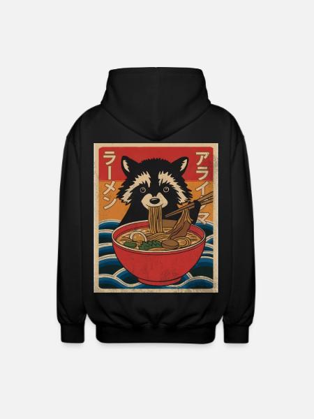 Kawaii Raccoon Ramen Funny Japanese Anime - Unisex Hooded Jacket - black