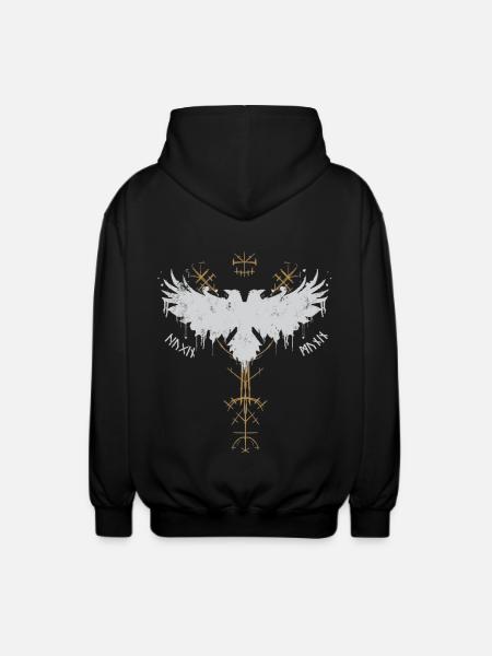 Vikinger - Hugin og Munin – Odins ravne - Unisex hættejakke. - sort