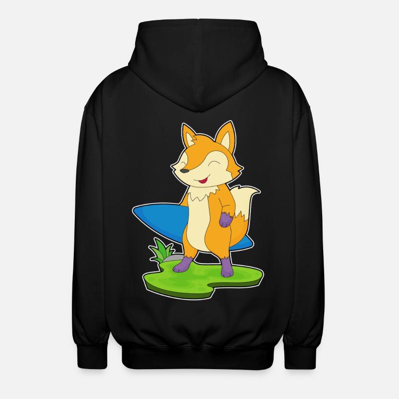 Fuchs Surfer Surfbrett - Unisex Kapuzenjacke - Schwarz
