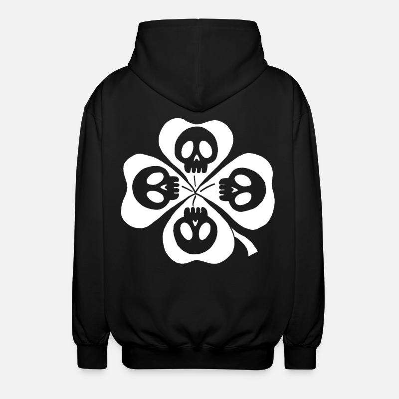 Skulls and white four-leaf clover - Unisex Hooded Jacket - black
