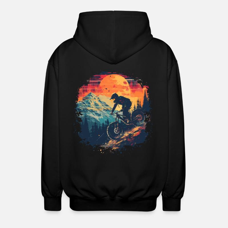 Mountain Biking Synthwave - Unisex Hooded Jacket - black