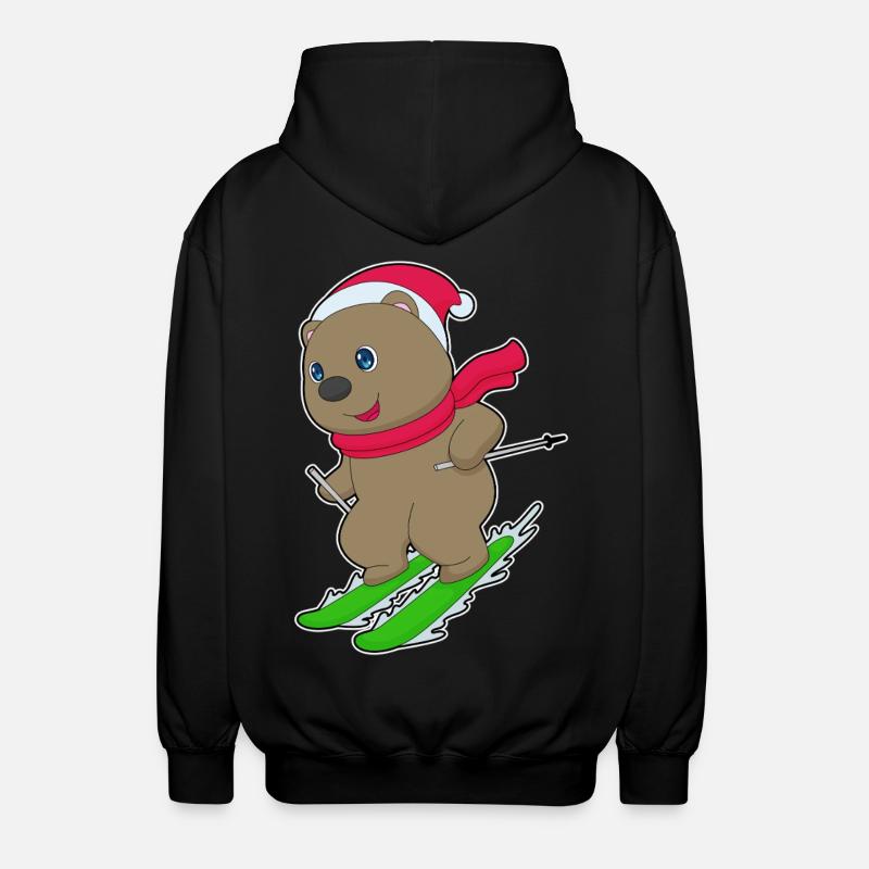 Bear Christmas Ski - Unisex Hooded Jacket - black