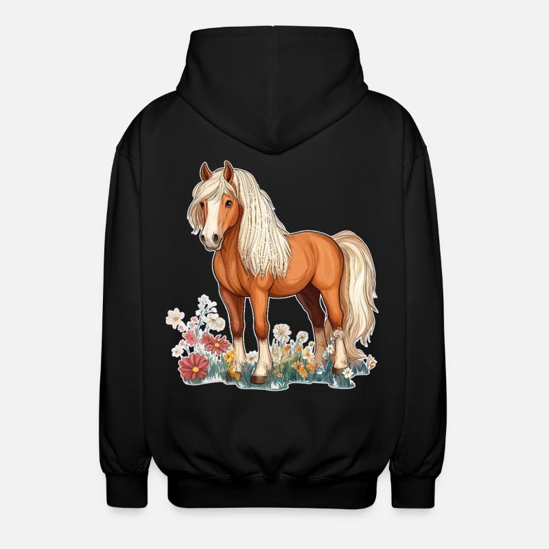 Pferd auf Wiese - Unisex Kapuzenjacke - Schwarz