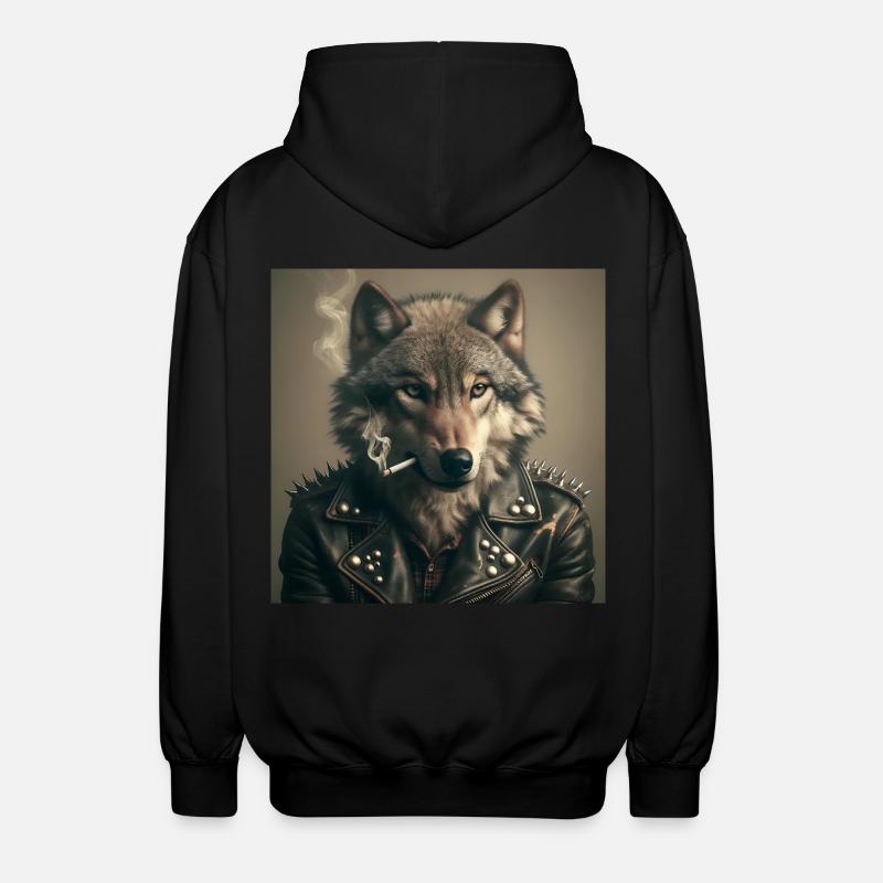 Rockiger Wolf mit Lederjacke - Unisex Kapuzenjacke - Schwarz