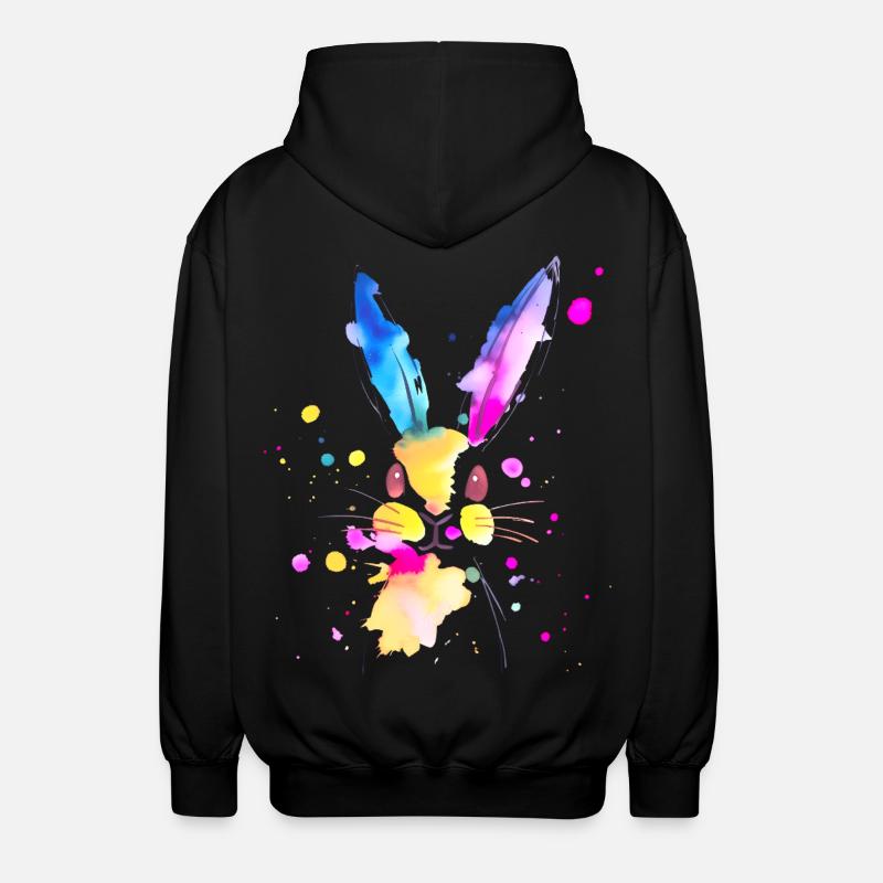 Lapin abstrait à l'aquarelle 🐇 - Veste à capuche unisexe - noir