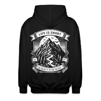 Life is short, so enjoy it to the fullest - Unisex Kapuzenjacke - Schwarz - Hinten - AI Model Male 185 light (185cm)