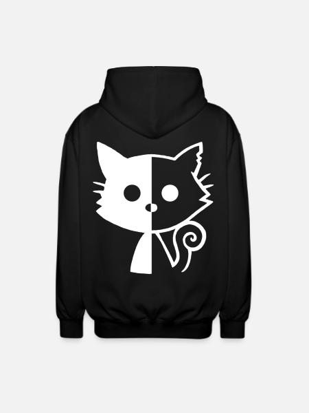 White Kitten Yin and Yang - Unisex Hooded Jacket - black