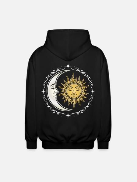 Sun and Moon - Spiritual Symbol - Unisex Hooded Jacket - black