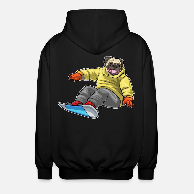 Pug Snowboarder Snowboard - Unisex Hooded Jacket - black