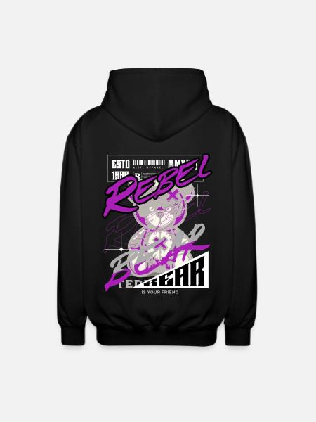 Rebel Bear Streetwear Shirt Graffiti Teddy Bär - Unisex Hooded Jacket - black