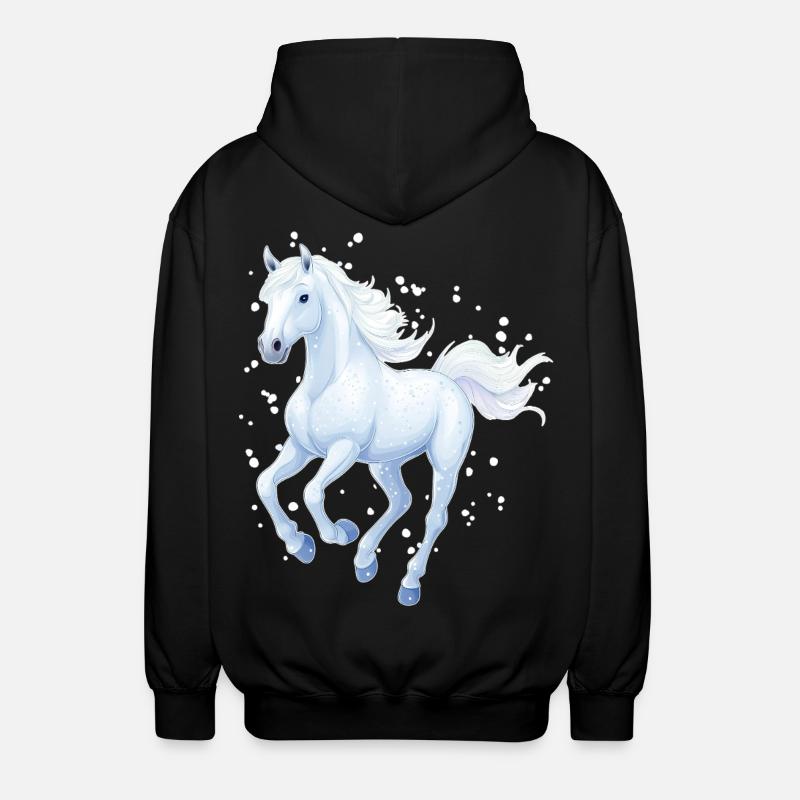 Pferd mit Schneeflocken - Unisex Kapuzenjacke - Schwarz