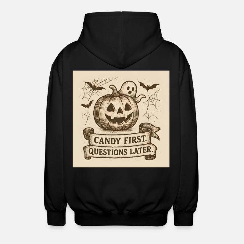 Halloween pumpkin with ghost and banner - Unisex Hooded Jacket - black