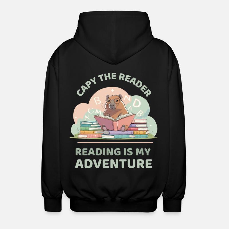 Capybara while reading - Reading adventure - Unisex Hooded Jacket - black
