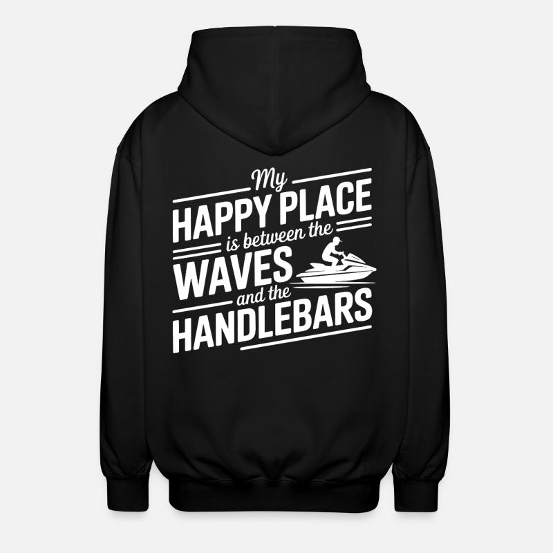 Between Waves & Handlebars Jetski Quote  - Unisex Hooded Jacket - black